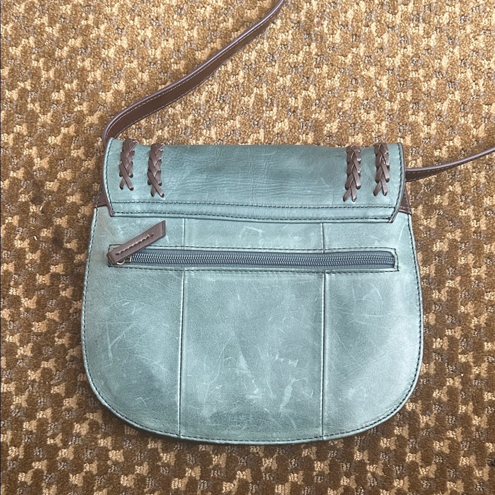 Tignanello Green Leather Crossbody Bag with Braided Trim - Picture 5 of 8